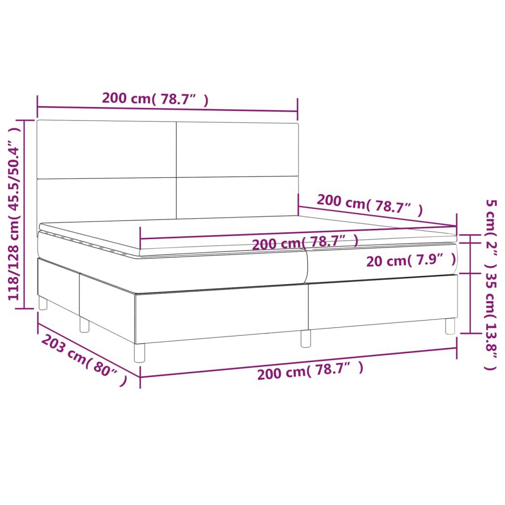 vidaXL Κρεβάτι Boxspring με Στρώμα & LED Γκρι 200x200 εκ. Συνθ. Δέρμα
