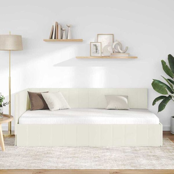 vidaXL Κρεβάτι Γωνίας με κεφαλάρι Κρεμ 100 x 200 cm Βελούδο