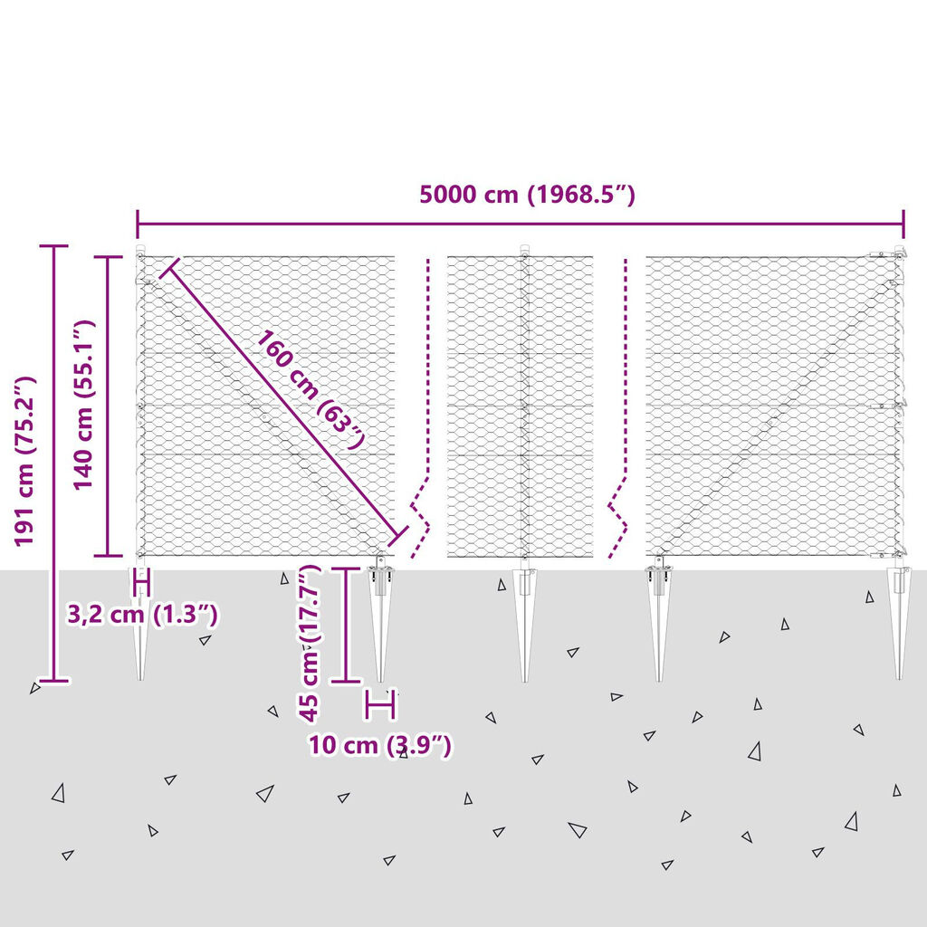 vidaXL Φράχτης Εξάγωνος Πράσινος 1.4x50 μ Χάλυβας