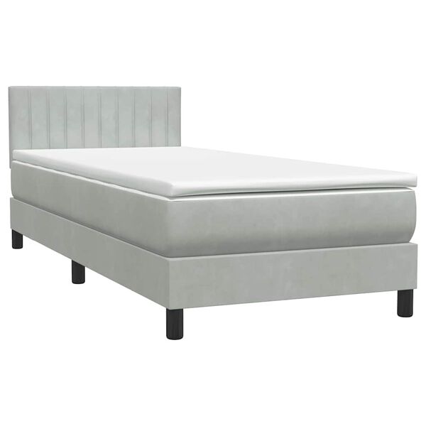 vidaXL Box Spring κρεβάτι με στρώμα ανοιχτό γκρι 90x220 εκ. Βελούδινο