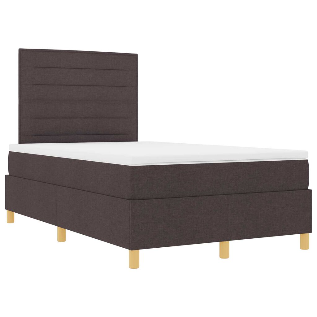 vidaXL Κρεβάτι Box Spring με Στρώμα & LED Σκούρο Καφέ 120x200 εκ Ύφασμα