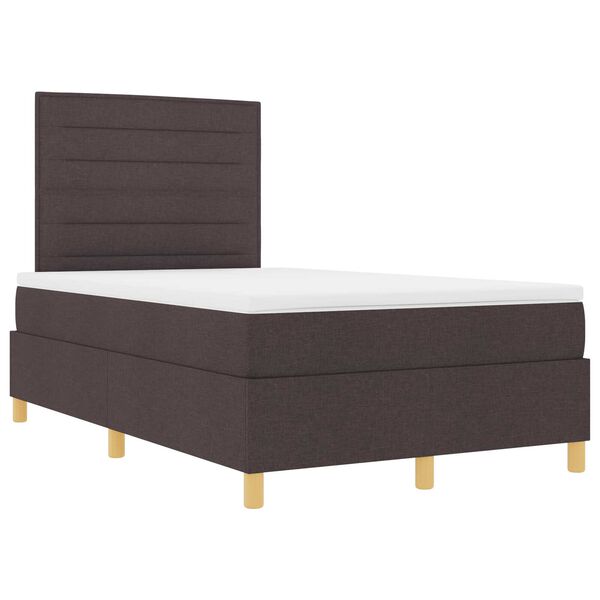 vidaXL Κρεβάτι Box Spring με Στρώμα & LED Σκούρο Καφέ 120x200 εκ Ύφασμα