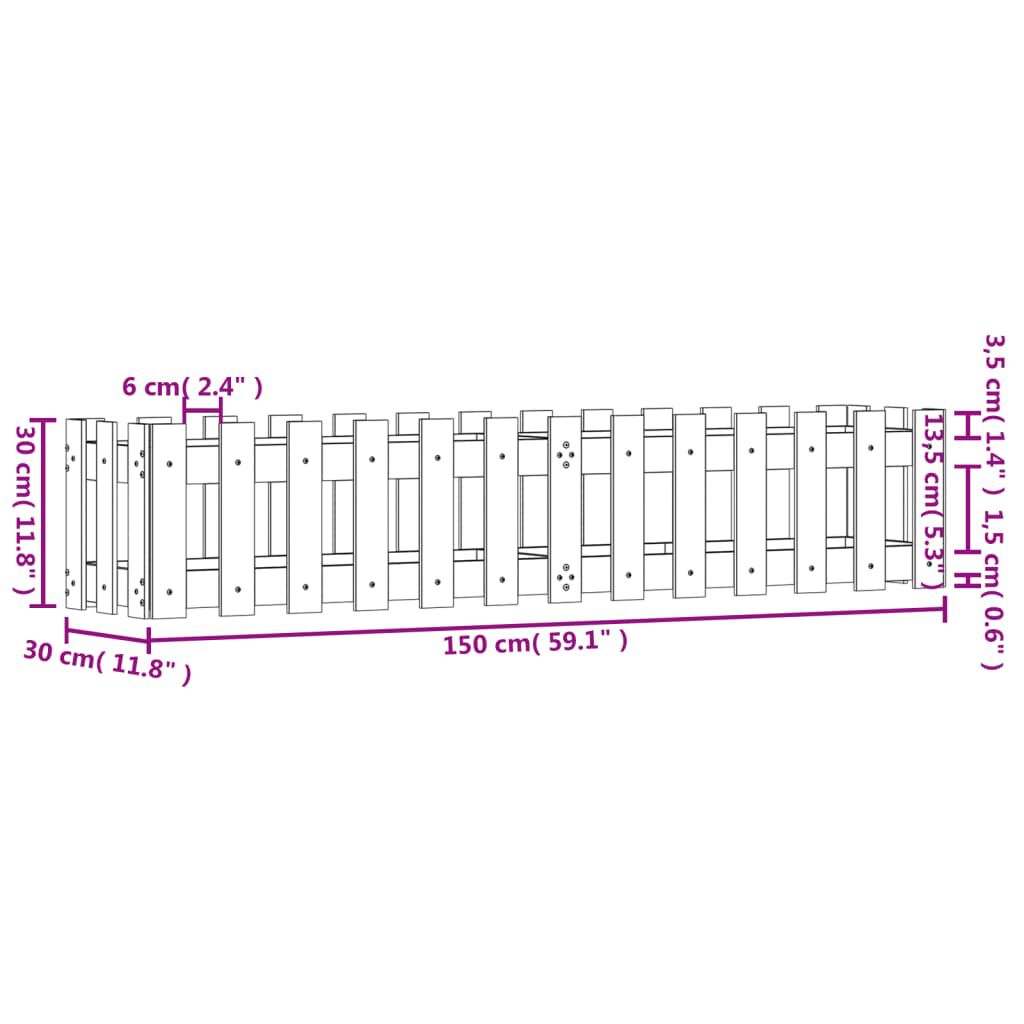 vidaXL Ζαρντινιέρα Υπερυψωμένη Σχ Φράχτη 150 x 30 x 30 εκ. Μασίφ Πεύκο