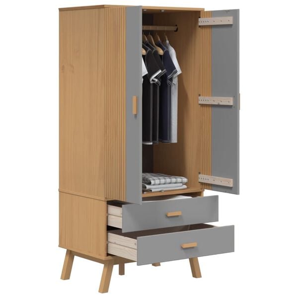 vidaXL Ντουλάπα OLDEN Γκρι & Καφέ 76,5x53x172 εκ. Μασίφ Ξύλο Πεύκου
