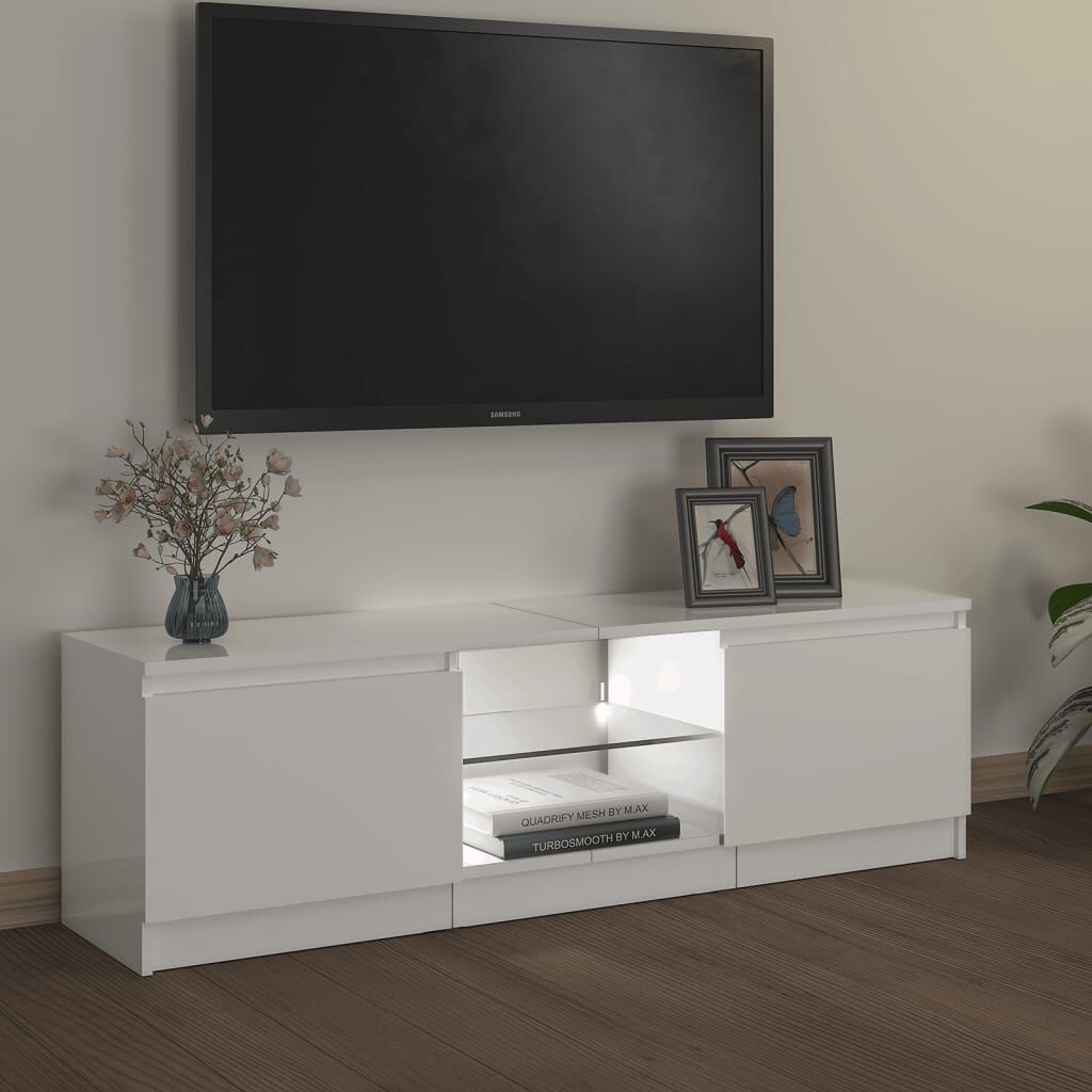 vidaXL Έπιπλο Τηλεόρασης με LED Γυαλιστερό Λευκό 120 x 30 x 35,5 εκ.