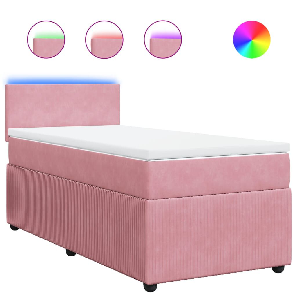 vidaXL Κρεβάτι Boxspring με Στρώμα Ροζ 80 x 200 εκ. Βελούδινο