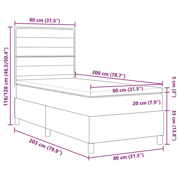 vidaXL Κρεβάτι Box Spring με Στρώμα και LED Μαύρο 80x200 cm Ύφασμα