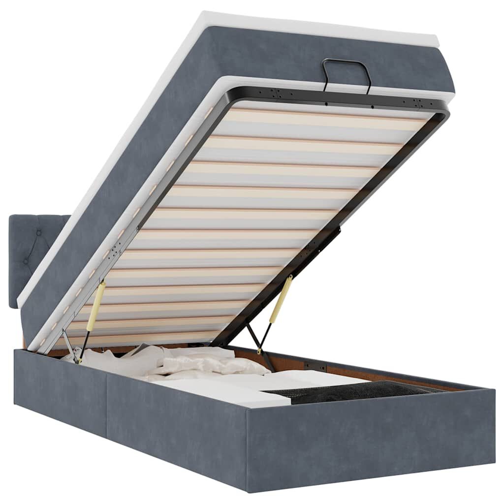vidaXL Οθωμανικό κρεβάτι με στρώμα & LEDs Σκούρο γκρι 90x190cm Velvet