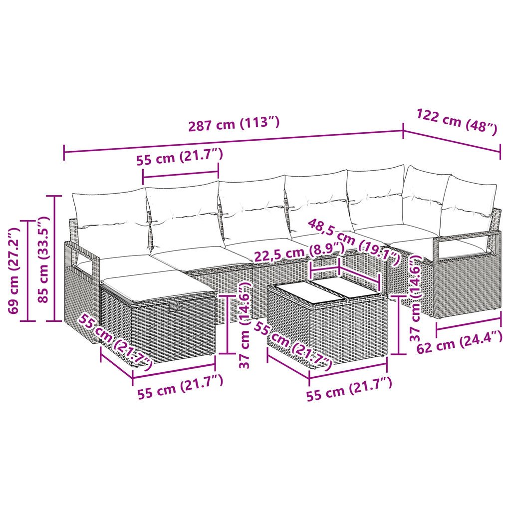 vidaXL Σετ Καναπέ Κήπου 8 pcs μπεζ και κρεμ 287 x 122 x 85 εκ