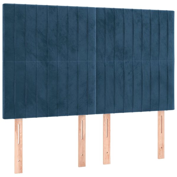 vidaXL Κρεβάτι Boxspring με Στρώμα & LED Σκ. Μπλε 140x200εκ. Βελούδινο