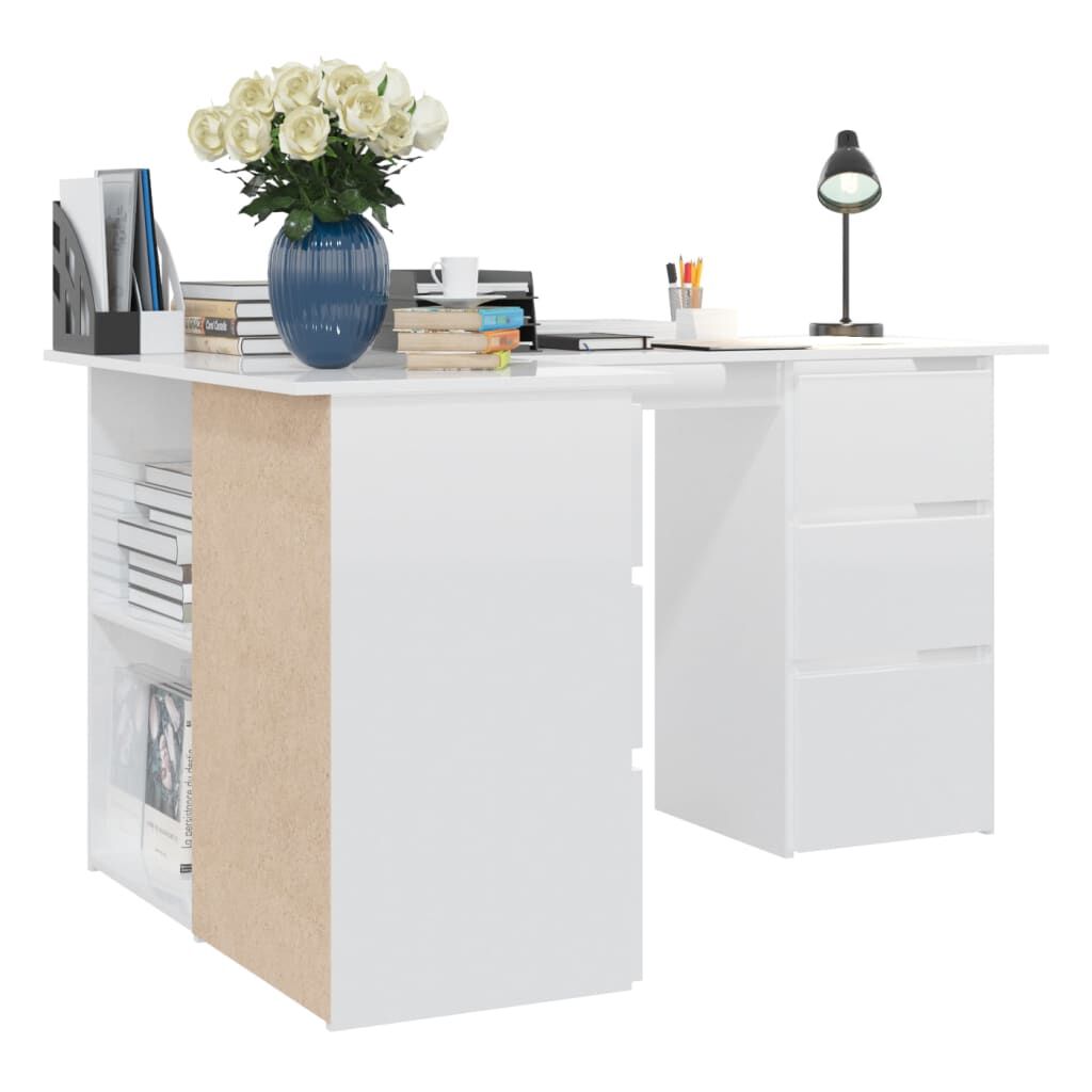 vidaXL Γραφείο Γωνιακό Γυαλιστερό Λευκό 145x100x76 εκ. από Επεξ. Ξύλο