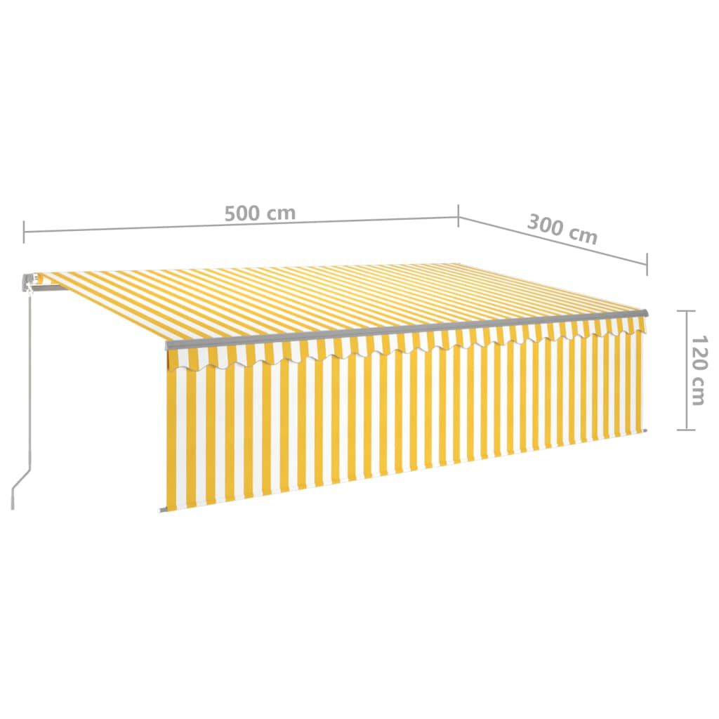 vidaXL Τέντα Συρόμενη Χειροκίνητη με Σκίαστρο&LED Κίτρινο/Λευκό 5x3 μ.