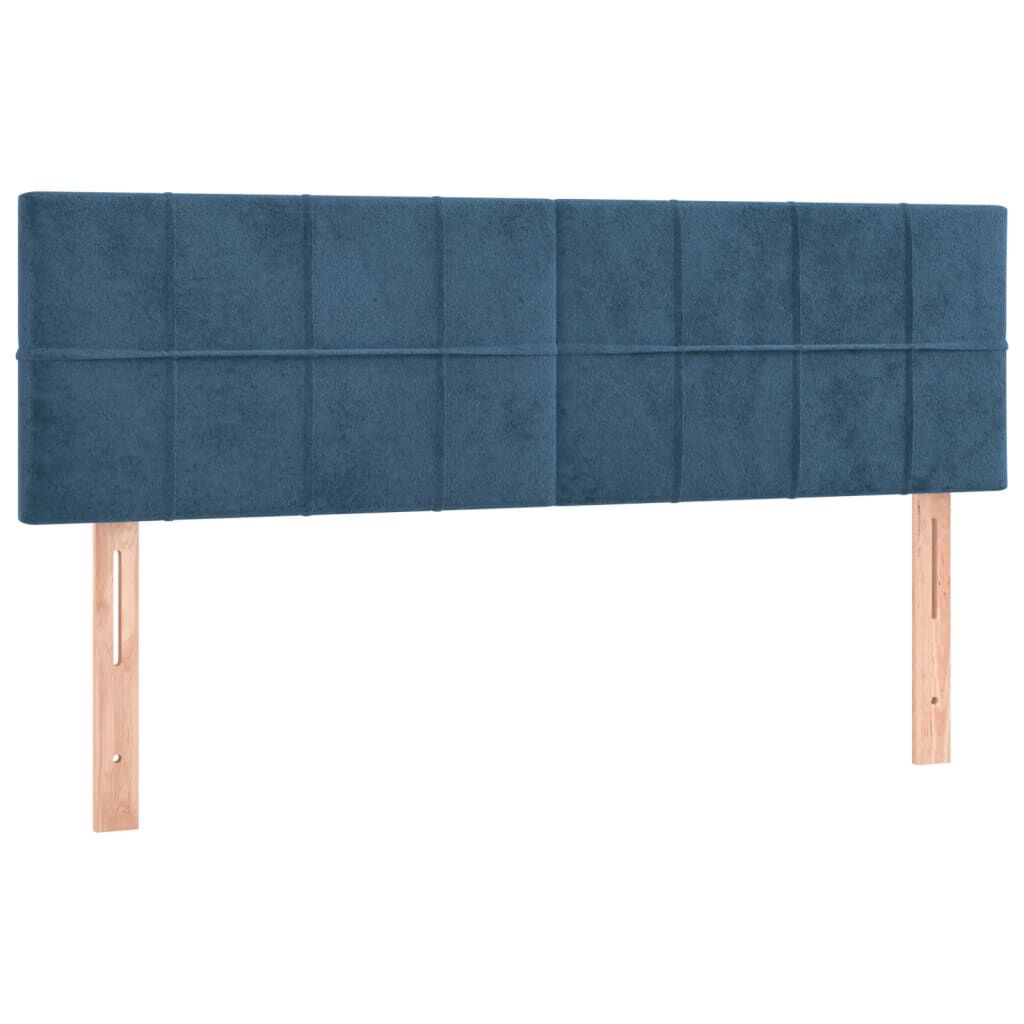 vidaXL Κρεβάτι Boxspring με Στρώμα & LED Σκ. Μπλε 140x200εκ. Βελούδινο