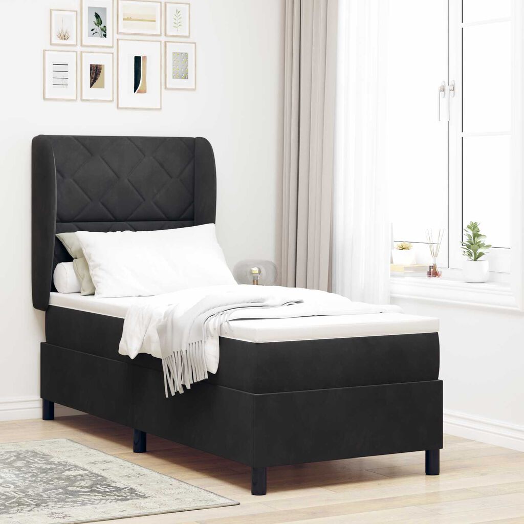 vidaXL Κρεβάτι με ελατήρια με στρώμα Μαύρο 80 x 200 cm Βελούδο