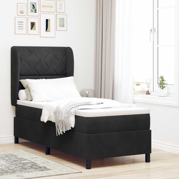 vidaXL Κρεβάτι με ελατήρια με στρώμα Μαύρο 80 x 200 cm Βελούδο