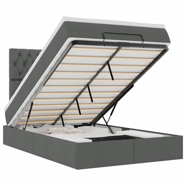 vidaXL Οθωμανικό κρεβάτι με στρώμα & LEDs Σκούρο γκρι 120x200cm Ύφασμα