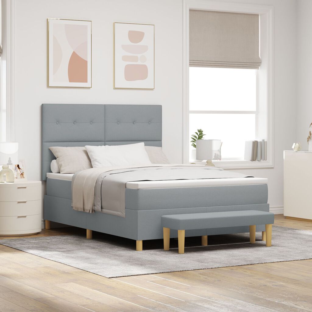 Κρεβάτι Box Spring με στρώμα και πάγκο vidaXL Ανοιχτό Γκρι 140x190 εκ Υφάσμα
