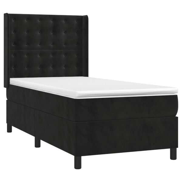 vidaXL Κρεβάτι Boxspring με Στρώμα & LED Μαύρο 80x200 εκ. Βελούδινο