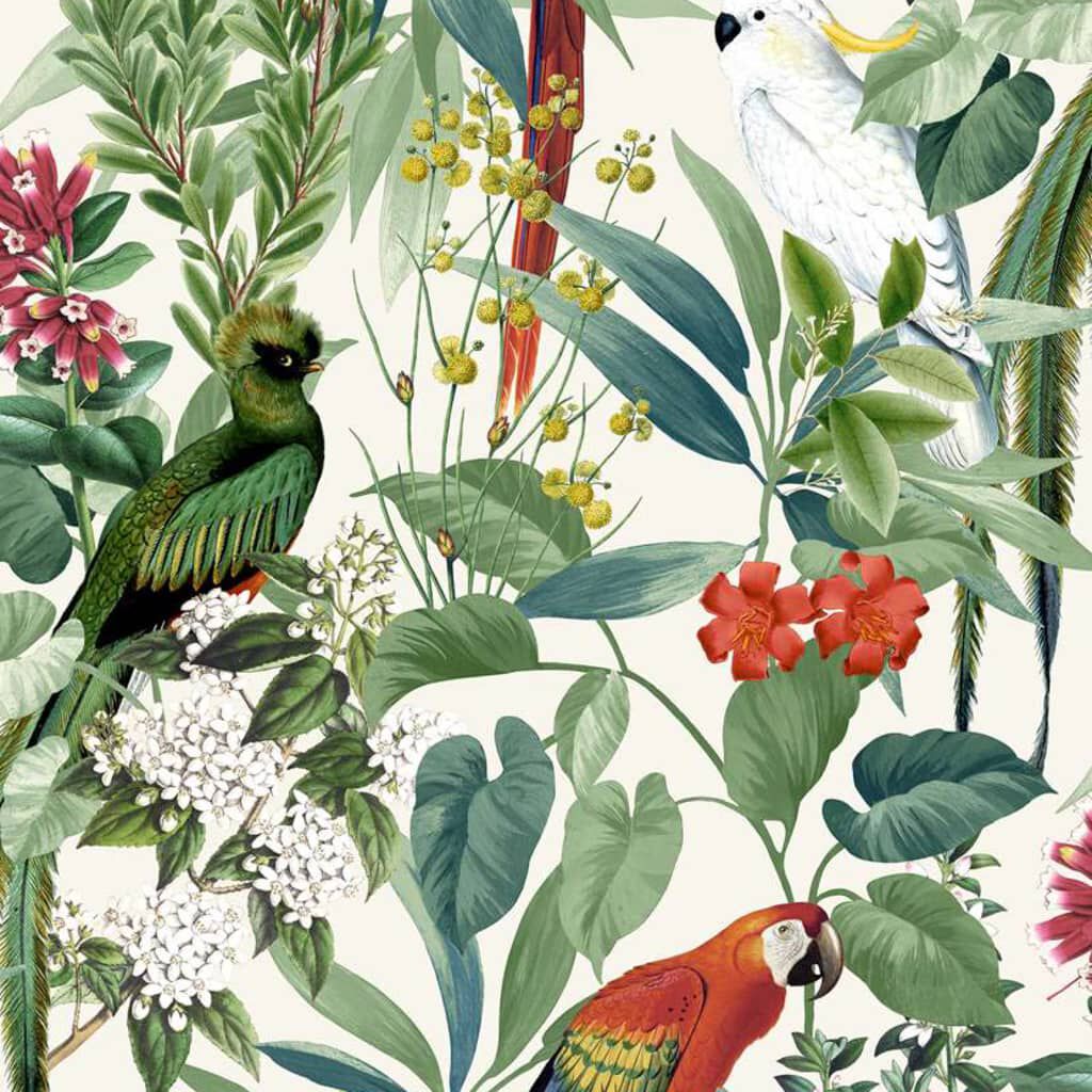 DUTCH WALLCOVERINGS Ταπετσαρία Τοίχου Τροπικά Πουλιά Λευκό / Πράσινο