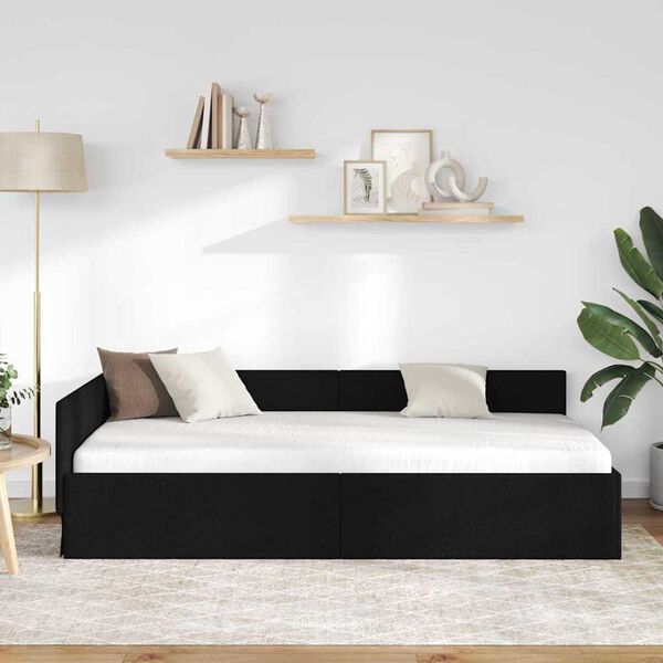 vidaXL Κρεβάτι Γωνίας Μαύρο 90 x 190 cm Ύφασμα και Έργο ξύλου