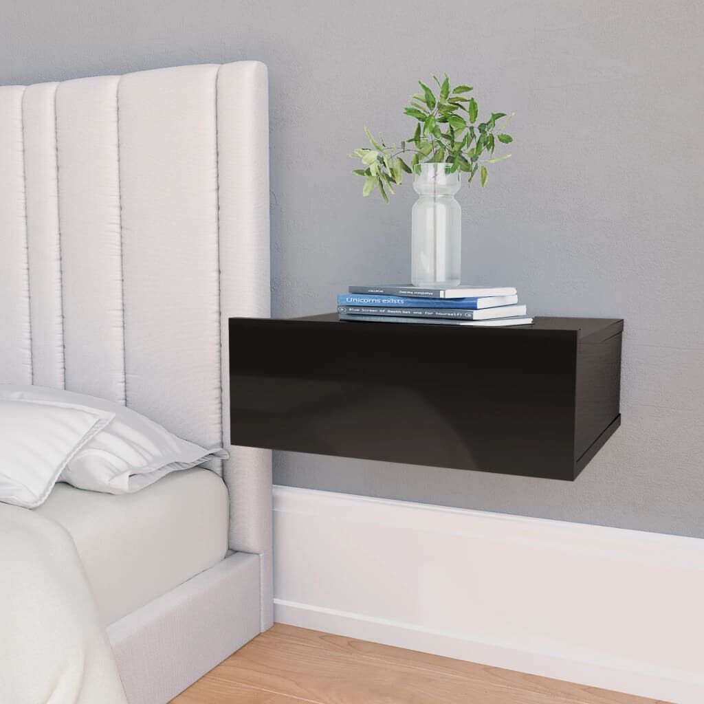 vidaXL Κομοδίνο Κρεμαστό Γυαλιστερό Μαύρο 40x30x15 εκ. από Επεξ. Ξύλο