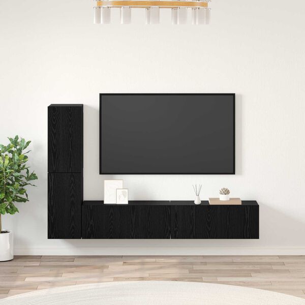 vidaXL Τηλεοπτική Κάβα Τοίχου 4 pcs Μαύρη Δρυς Επεξεργασμένο ξύλο