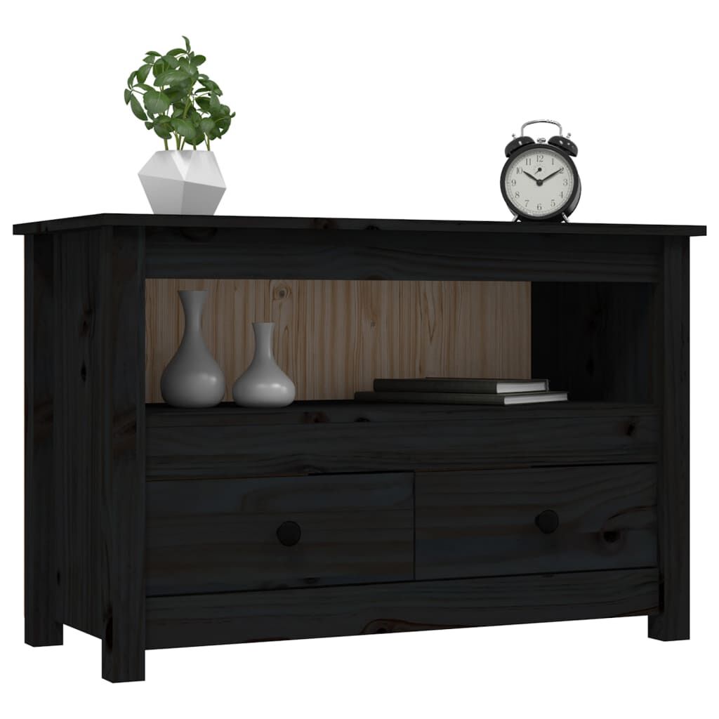 vidaXL Έπιπλο Τηλεόρασης Μαύρο 79x35x52 εκ. από Μασίφ Ξύλο Πεύκου