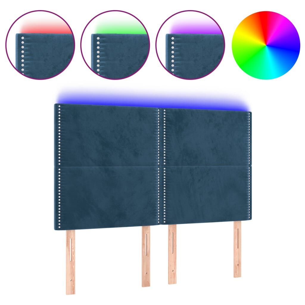 vidaXL Κεφαλάρι Κρεβατιού LED Σκούρο Μπλε 144x5x118/128 εκ. Βελούδινο