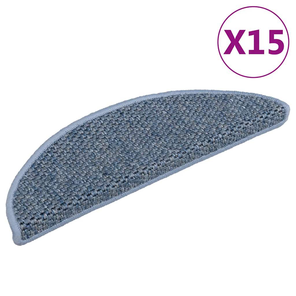 vidaXL Πατάκια Σκάλας Αυτοκόλλητα 15 τεμ. Όψη Σιζάλ Μπλε 56x17x3 εκ.