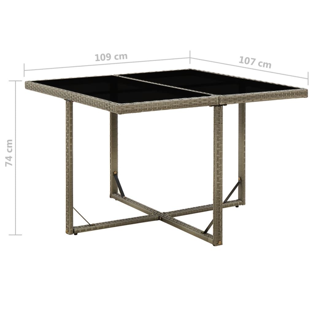 vidaXL Τραπέζι Κήπου Γκρι 109 x 107 x 74 εκ. Συνθετικό Ρατάν & Γυαλί