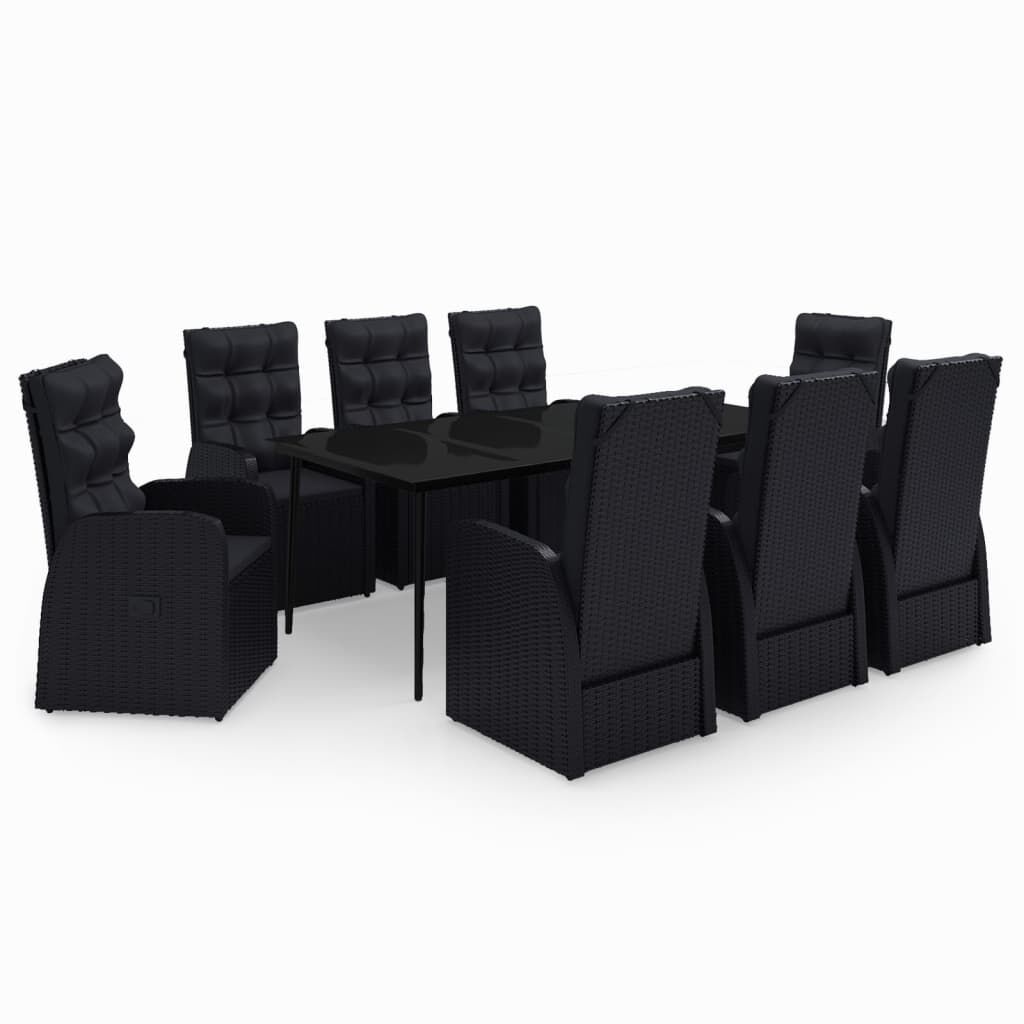 vidaXL Σετ Τραπεζαρίας Κήπου 9 τεμ Μαύρο με Μαξιλάρια