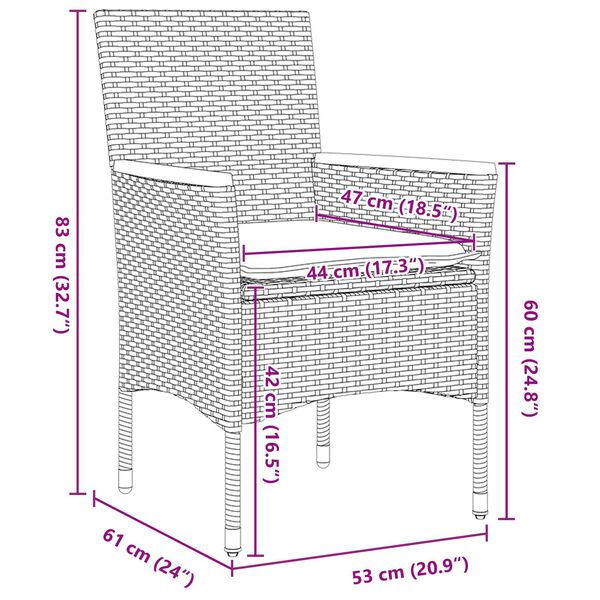 vidaXL Σέτ φαγητού για κήπο με μαξιλάρι 5 pcs Γκρι Πολυ ράταν