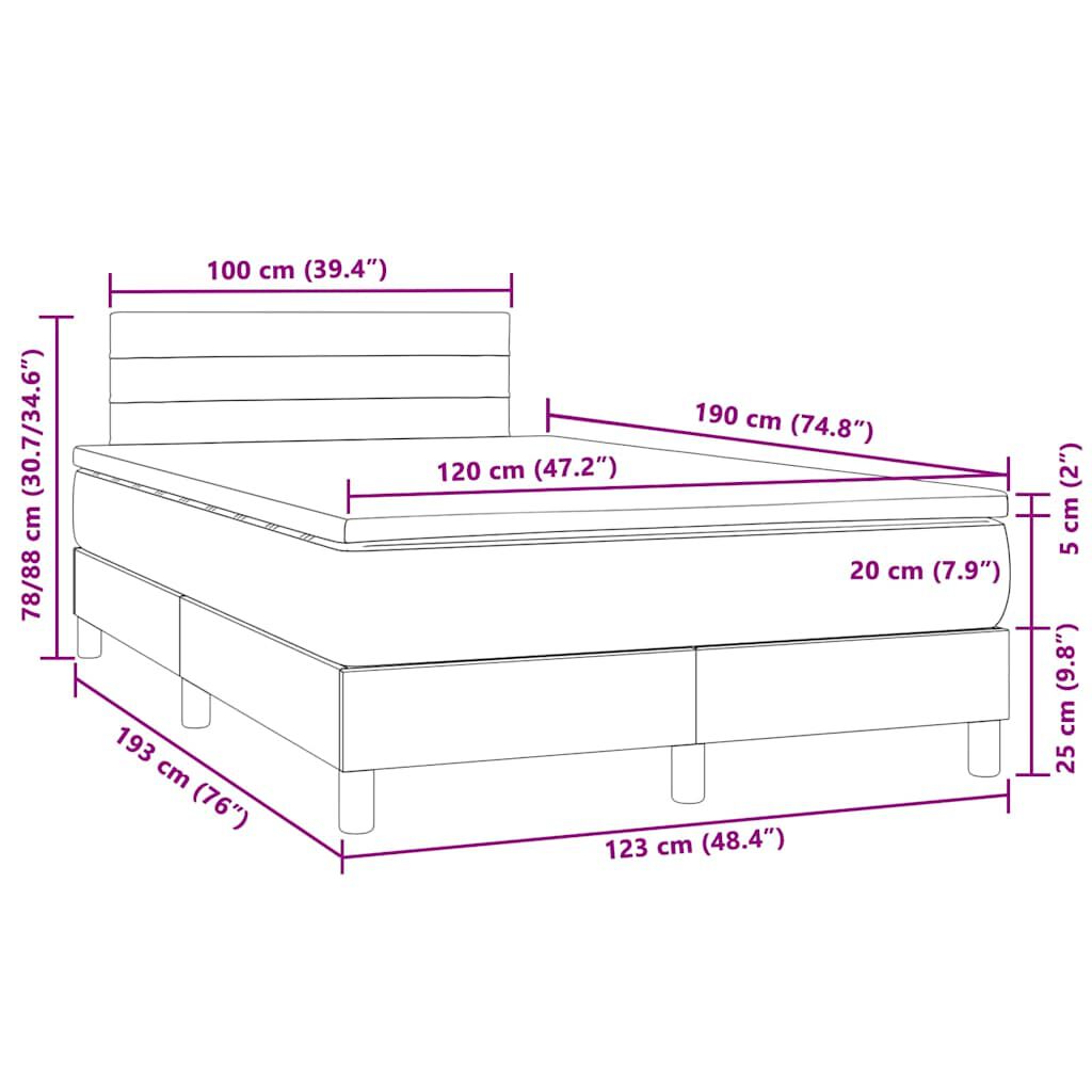 vidaXL Κρεβάτι Boxspring με Στρώμα & LED Σκ.Γκρι 120x190εκ. Βελούδινο