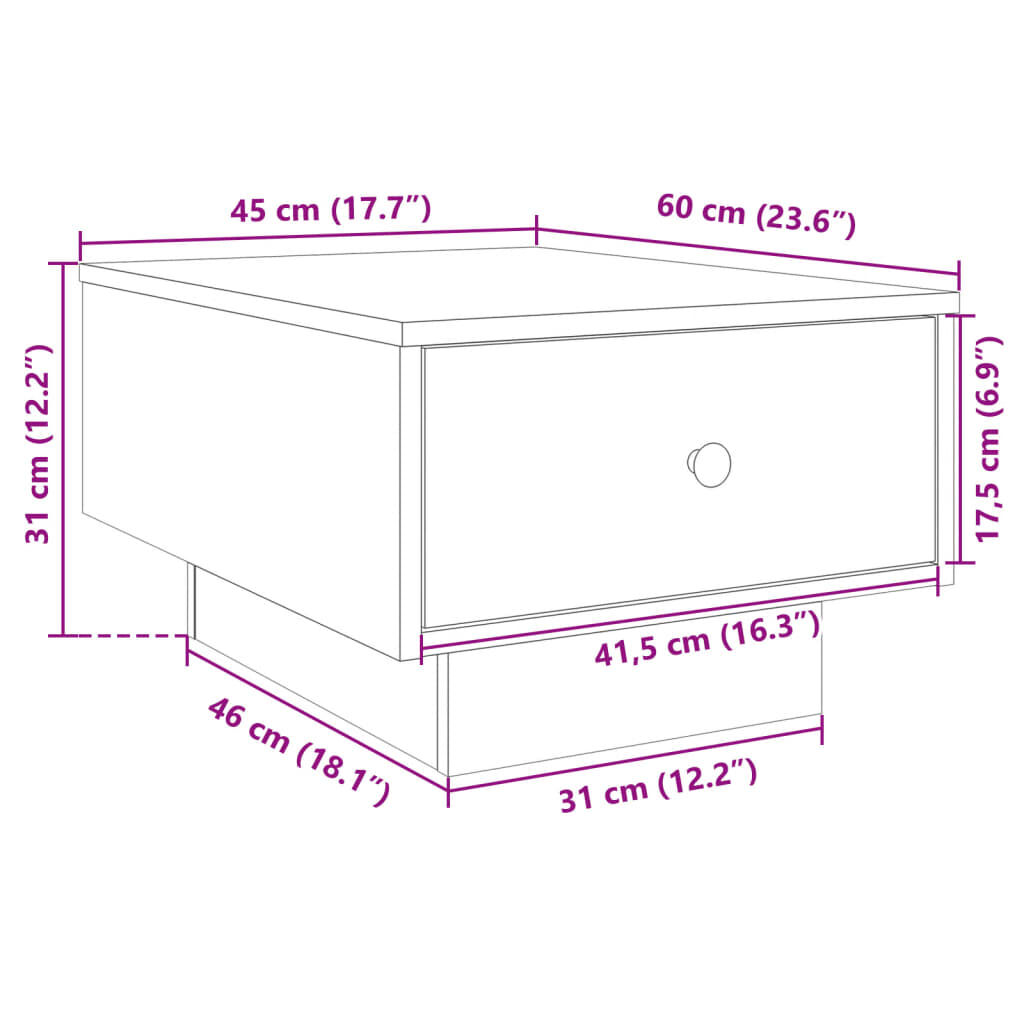 vidaXL Τραπεζάκι Σαλονιού Γκρι Σκυροδ. 60x45x31 εκ Επεξεργασμ. Ξύλο