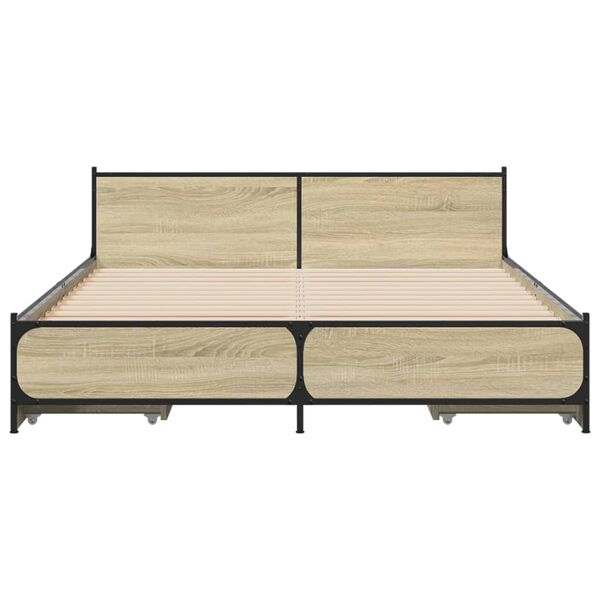 vidaXL Πλαίσιο Κρεβατιού με συρτάρια Sonoma Δρυς 135x190εκ. Επεξ. Ξύλο