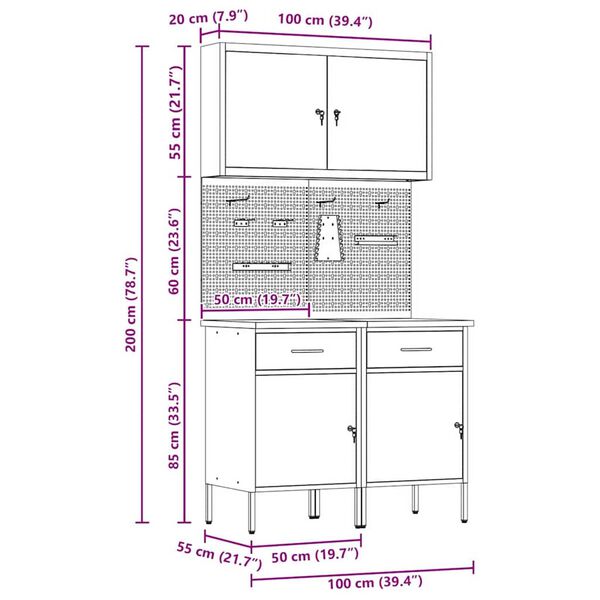 vidaXL Ντουλάπα Εργασίας με συρτάρι 5 pcs Μαύρο 100 x 55 x 200 εκ