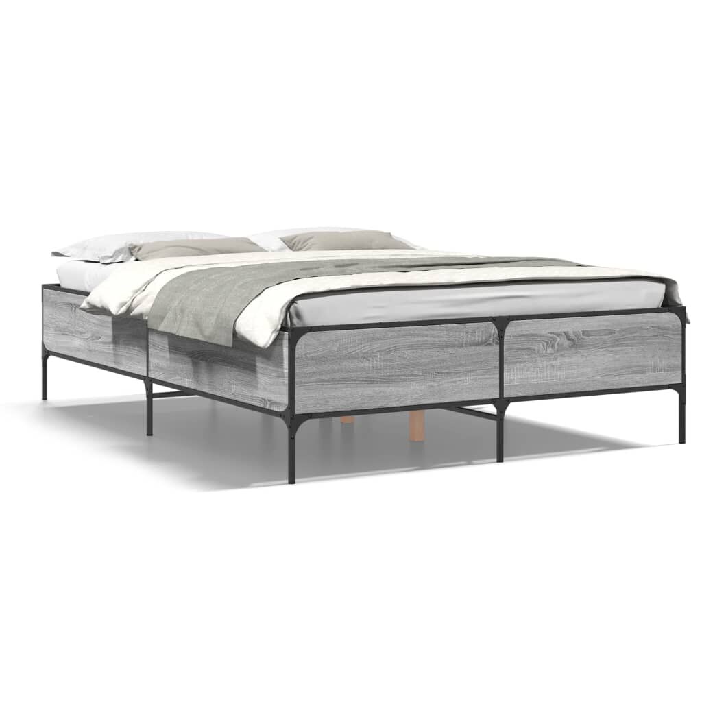 vidaXL Πλαίσιο Κρεβατιού Γκρι Sonoma 140x200 εκ. Επεξ. Ξύλο & Μέταλλο