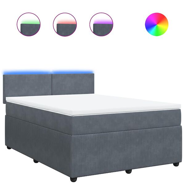 vidaXL Κρεβάτι Boxspring με Στρώμα Σκούρο Γκρι 140x190 εκ. Βελούδινο