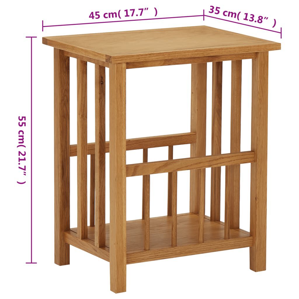 vidaXL Τραπεζάκι με Θήκη Περιοδικών 45 x 35 x 55 εκ. Μασίφ Ξύλο Δρυός