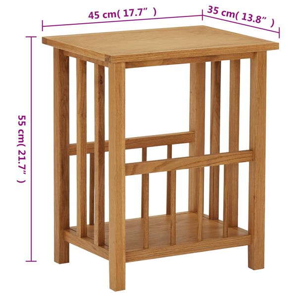 vidaXL Τραπεζάκι με Θήκη Περιοδικών 45 x 35 x 55 εκ. Μασίφ Ξύλο Δρυός