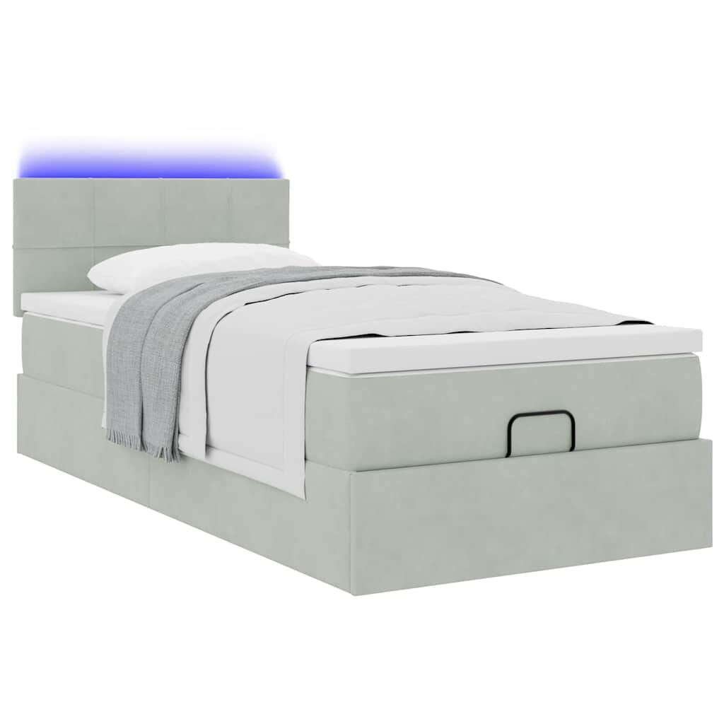 vidaXL Οθωμανικό κρεβάτι με στρώμα&LEDs Ανοιχτό γκρι 80x200cm Βελούδο