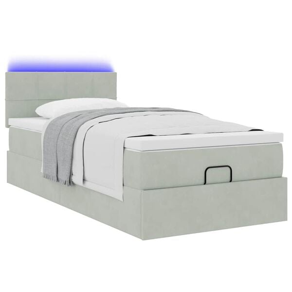 vidaXL Οθωμανικό κρεβάτι με στρώμα&LEDs Ανοιχτό γκρι 80x200cm Βελούδο