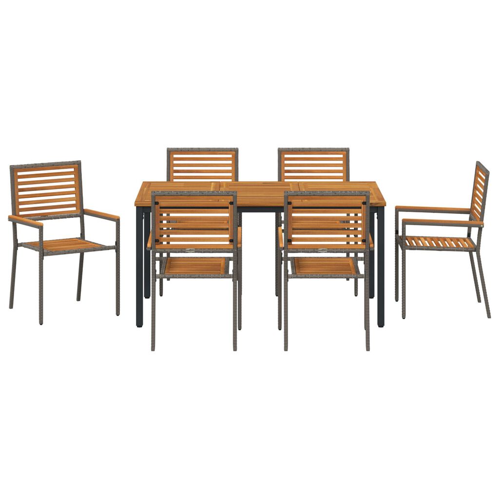 vidaXL Σέτ φαγητού για κήπο 7 pcs Γκρι και φυσικό 150 x 90 x 75 cm