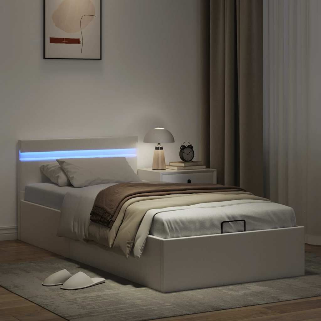 vidaXL Πλαίσιο Κρεβατιού Αποθ. Χώρο/LED Μαύρο 90x200 εκ. Δερματίνη