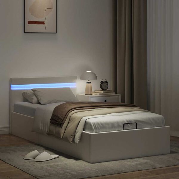 vidaXL Πλαίσιο Κρεβατιού Αποθ. Χώρο/LED Μαύρο 90x200 εκ. Δερματίνη