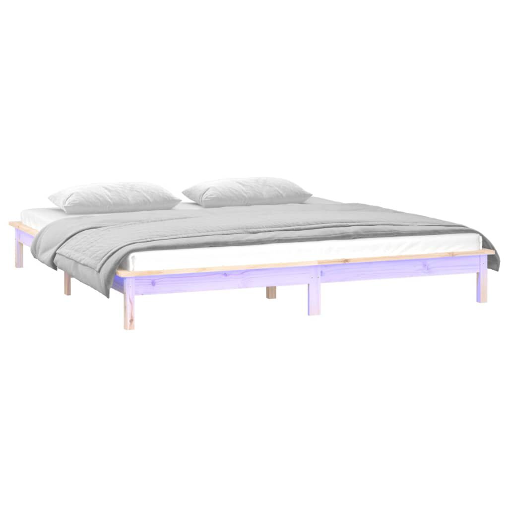 vidaXL Πλαίσιο Κρεβατιού με LED 135 x 190 εκ. Διπλό από Μασίφ Ξύλο