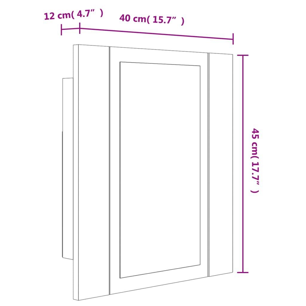 vidaXL Έπιπλο Καθρέφτη Μπάνιου LED Καφέ Δρυς 40x12x45 εκ. Επεξ. Ξύλο