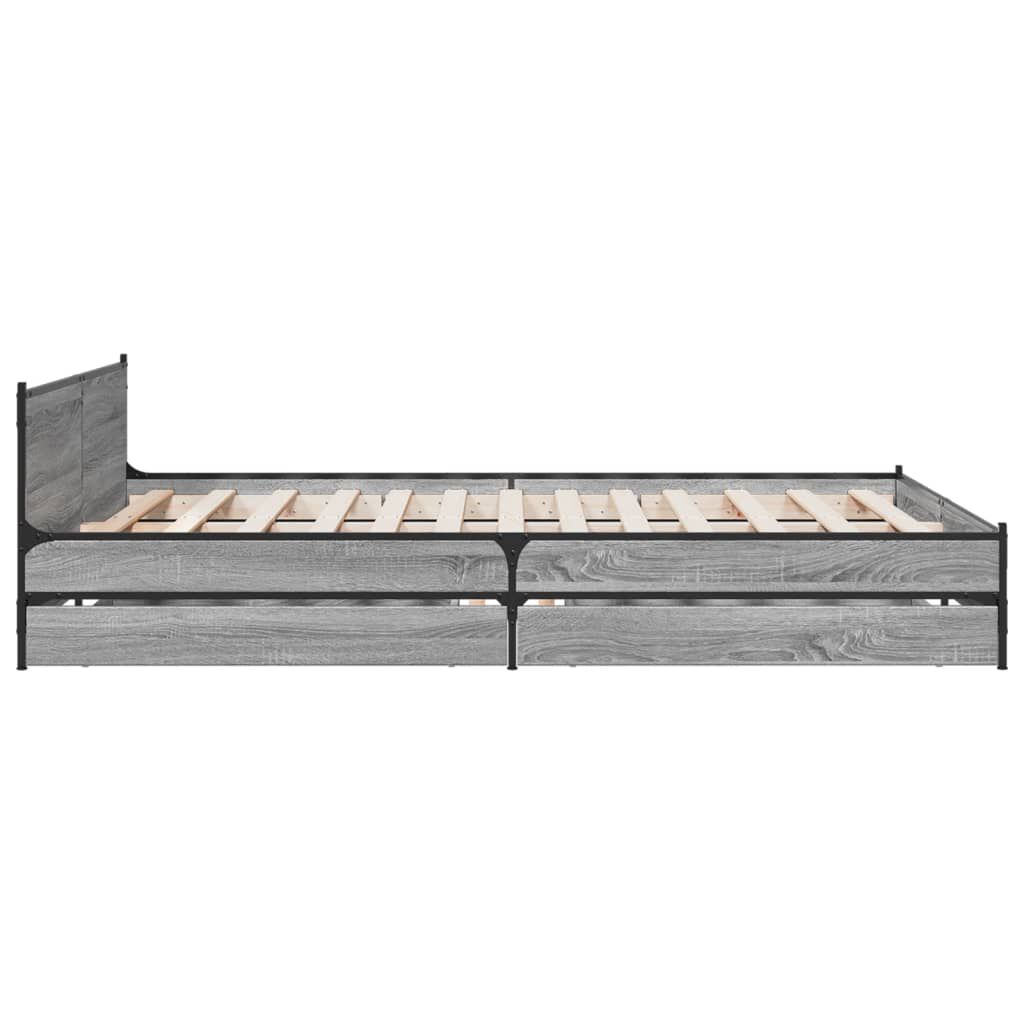 vidaXL Πλαίσιο Κρεβατιού με συρτάρια Γκρι sonoma 135x190εκ. Επεξ. Ξύλο