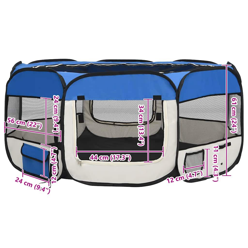 vidaXL Πάρκο Σκύλου Πτυσσόμενο Μπλε 145x145x61 εκ. με Σάκο Μεταφοράς