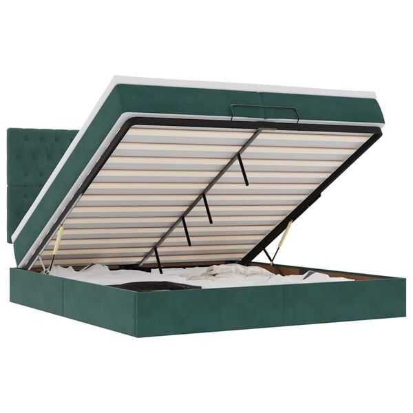 vidaXL Οθωμανικό κρεβάτι με στρώματα Σκούρο πράσινο 200x200cm Velvet